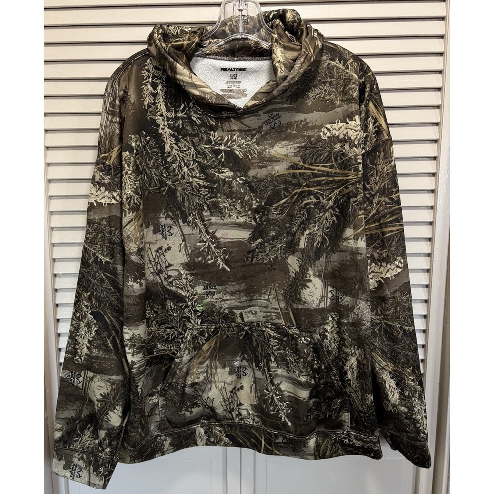 Realtree Tan/Green Pullover Long Sleeve Hoodie Logo Graphic Size XL Unisex